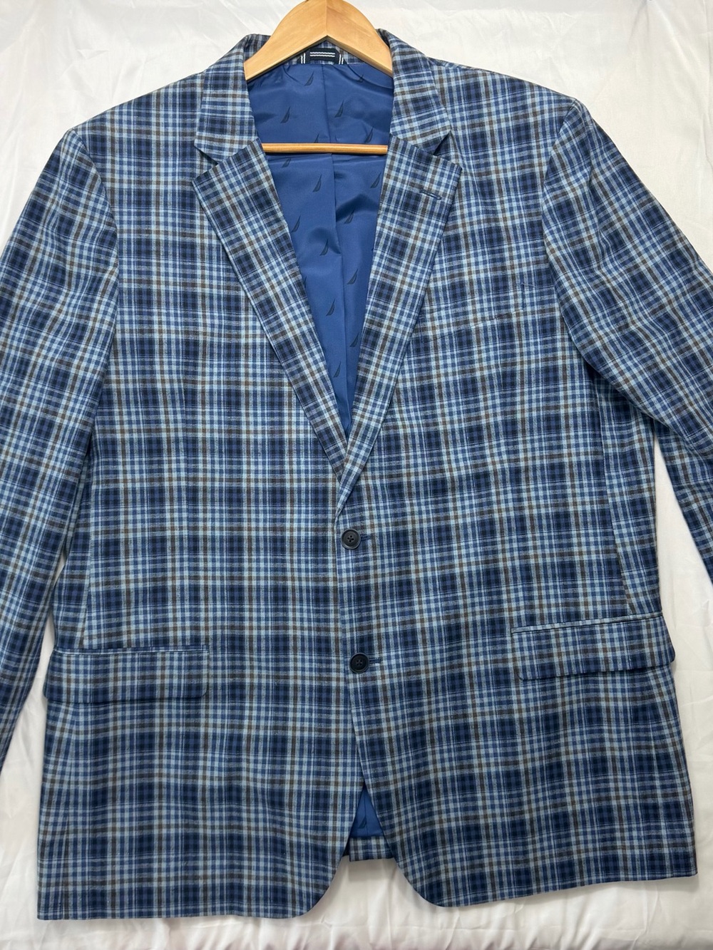 NWOT 48 Long Nautica Blue Multi-Check Men's Sport Coat